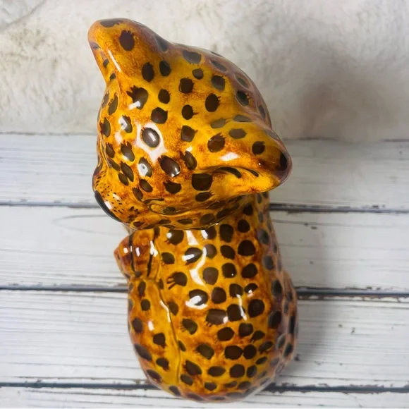 Vintage Molded Glazed Ceramic Baby Leopard Cheetah Cub 8”Animal Figurine Statue - Picture 11 of 15